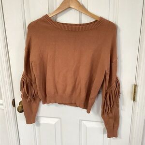 Kori America Rust Camel Small Brown Sweater Western Fringe Women